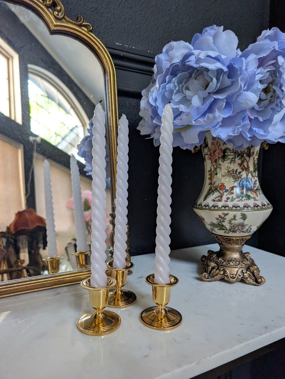 Vintage, Set of 3,  Polished Gold metal candle holders, 2"